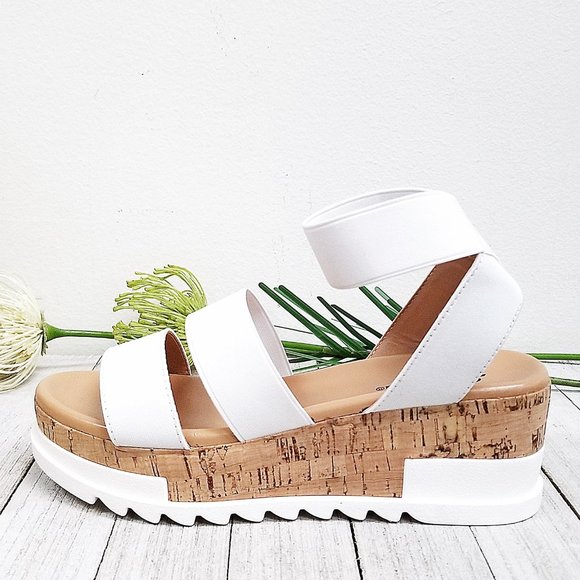 New White Elastic Espadrille Platform Wedge Sandal - Picture 2 of 3